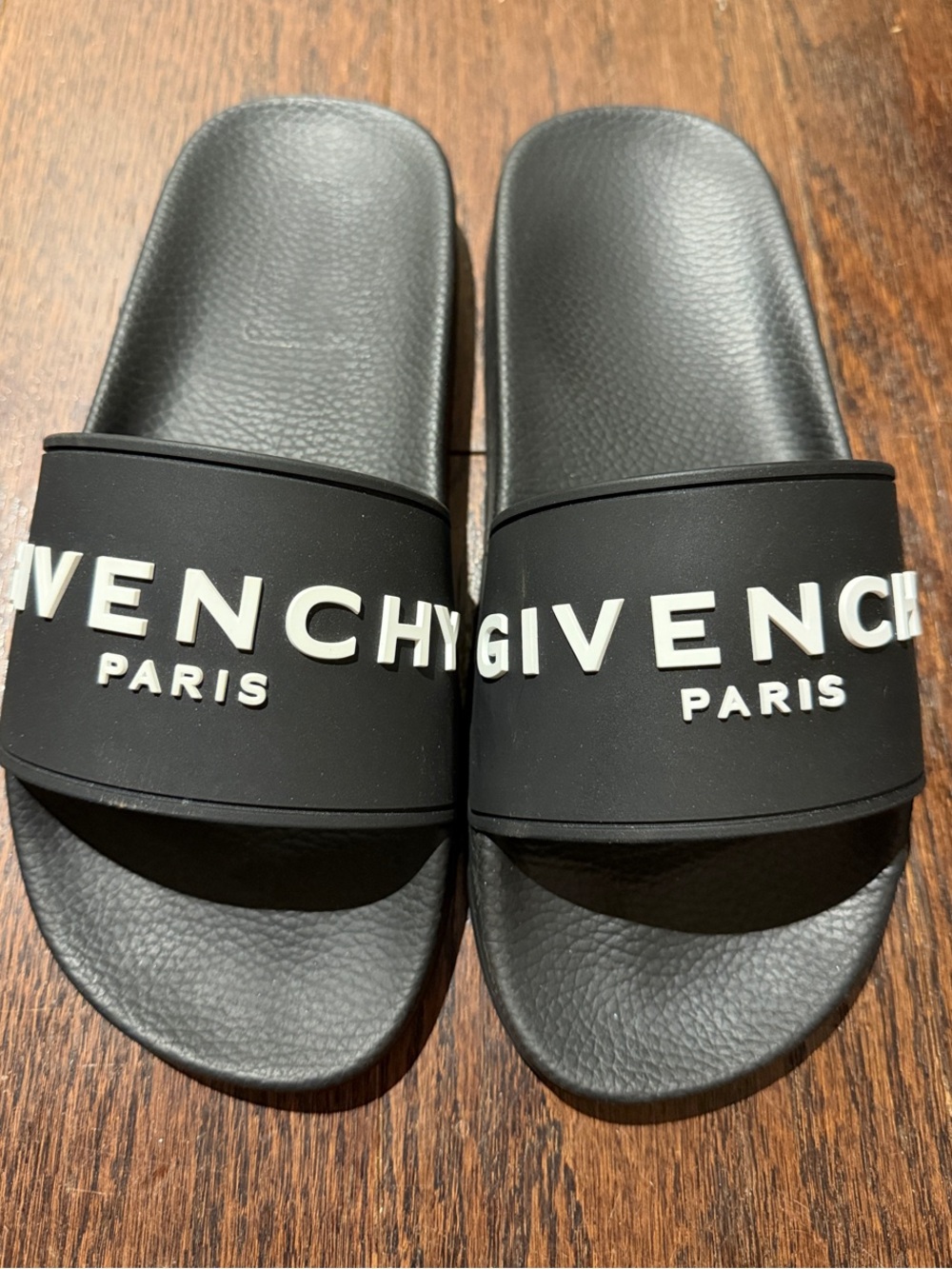 Givenchy Black Slides with White Raised Logo